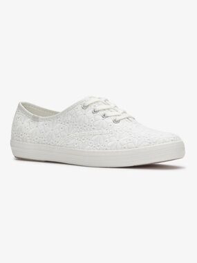 NEW Keds White Lace-Up Floral Canvas Sneakers